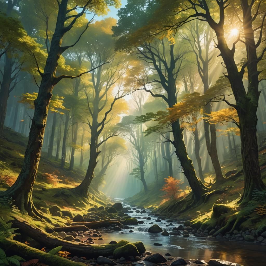 Lush Forest Valley in Vivid Digital Art