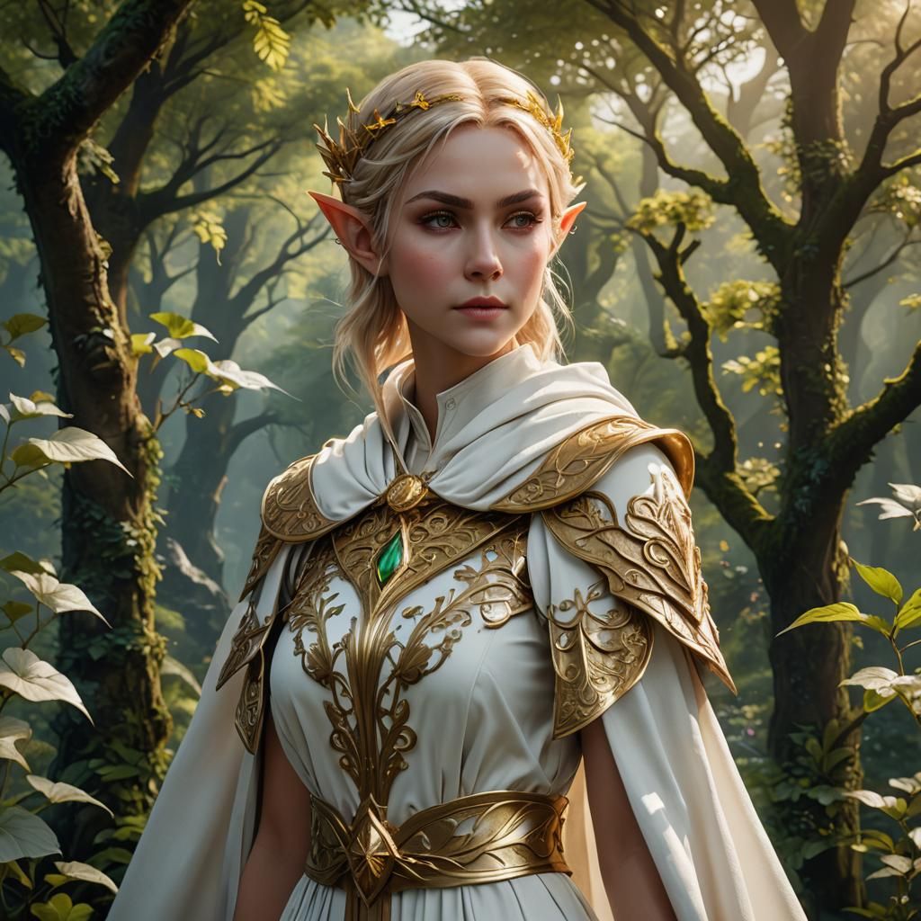 Fantasy Elf in White Robes, Detailed Matte Painting