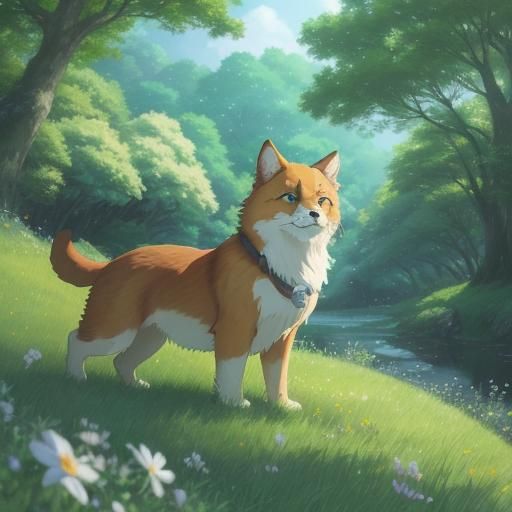 Puppy's Sunny Meadow: Anime Concept Art