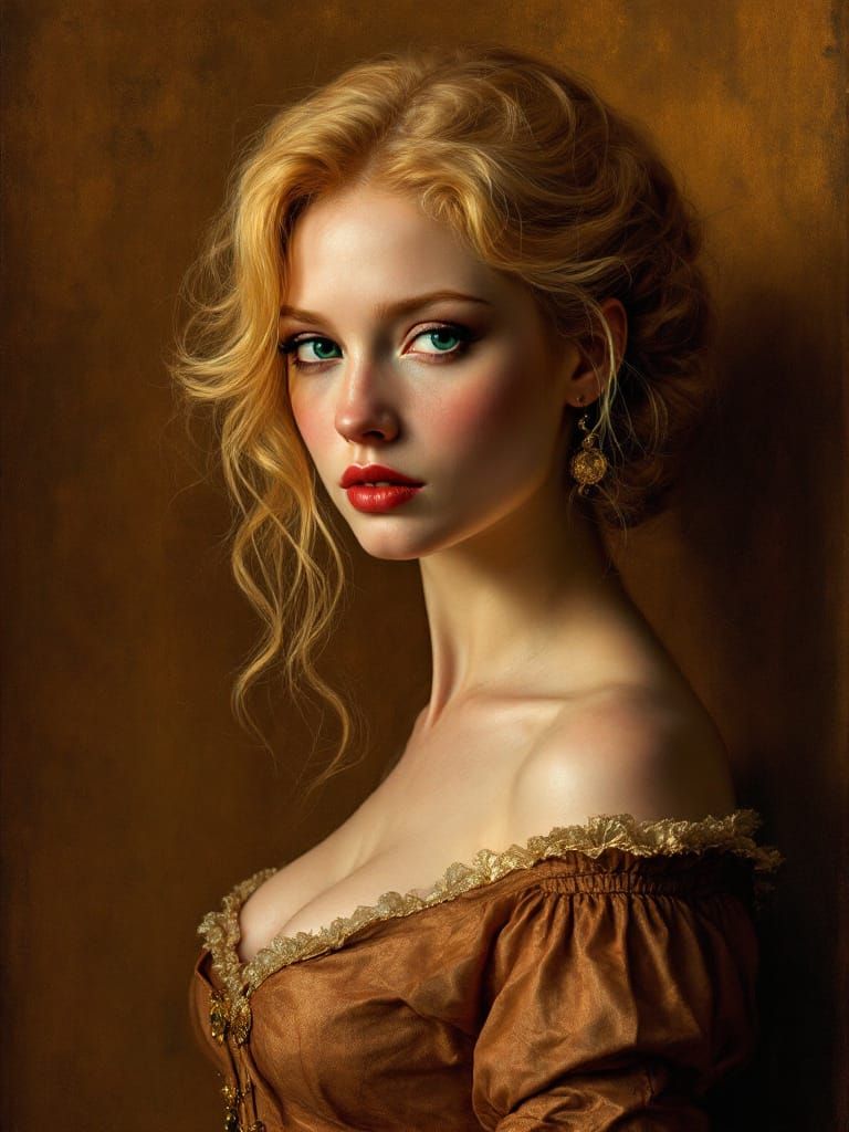 Renaissance Portrait of Pin-Up Woman with Teal Hair