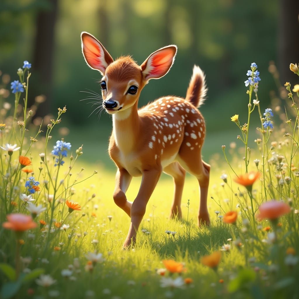 Vibrant Fawn in Joyful Forest Meadow Masterpiece