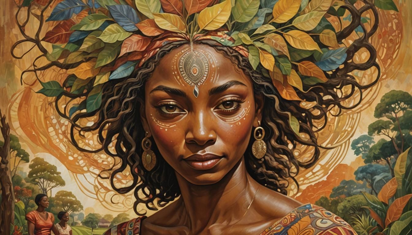 African-American Women in Lush Garden, Social Realism Portra...