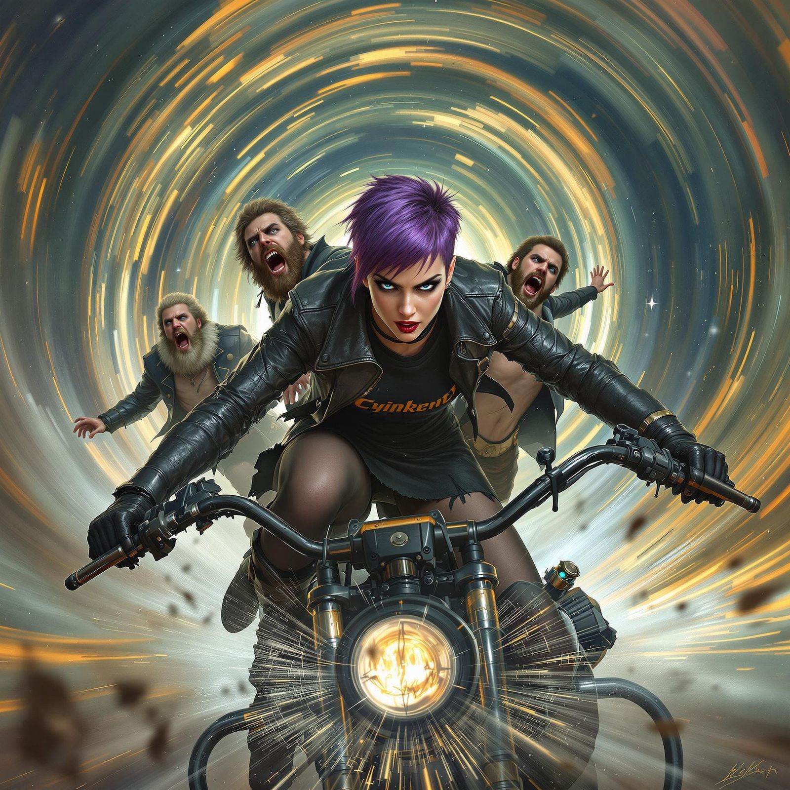 Punk Girl Time Vortex Motorcycle Ride