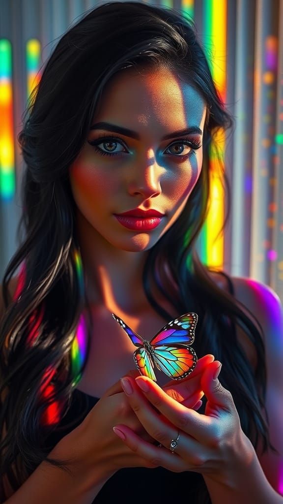 Rainbow Prism Woman Portrait: Digital Art