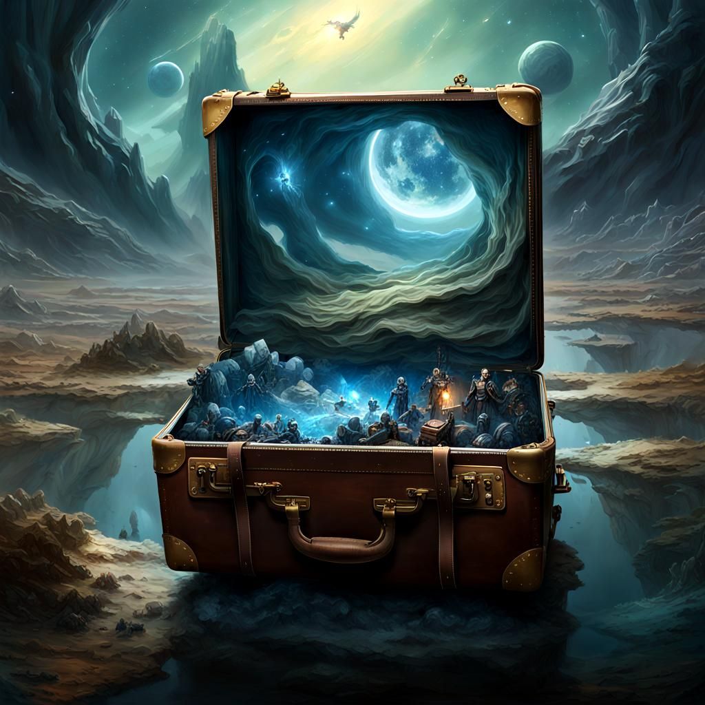 Sci-Fi World in Suitcase: Digital Illustration