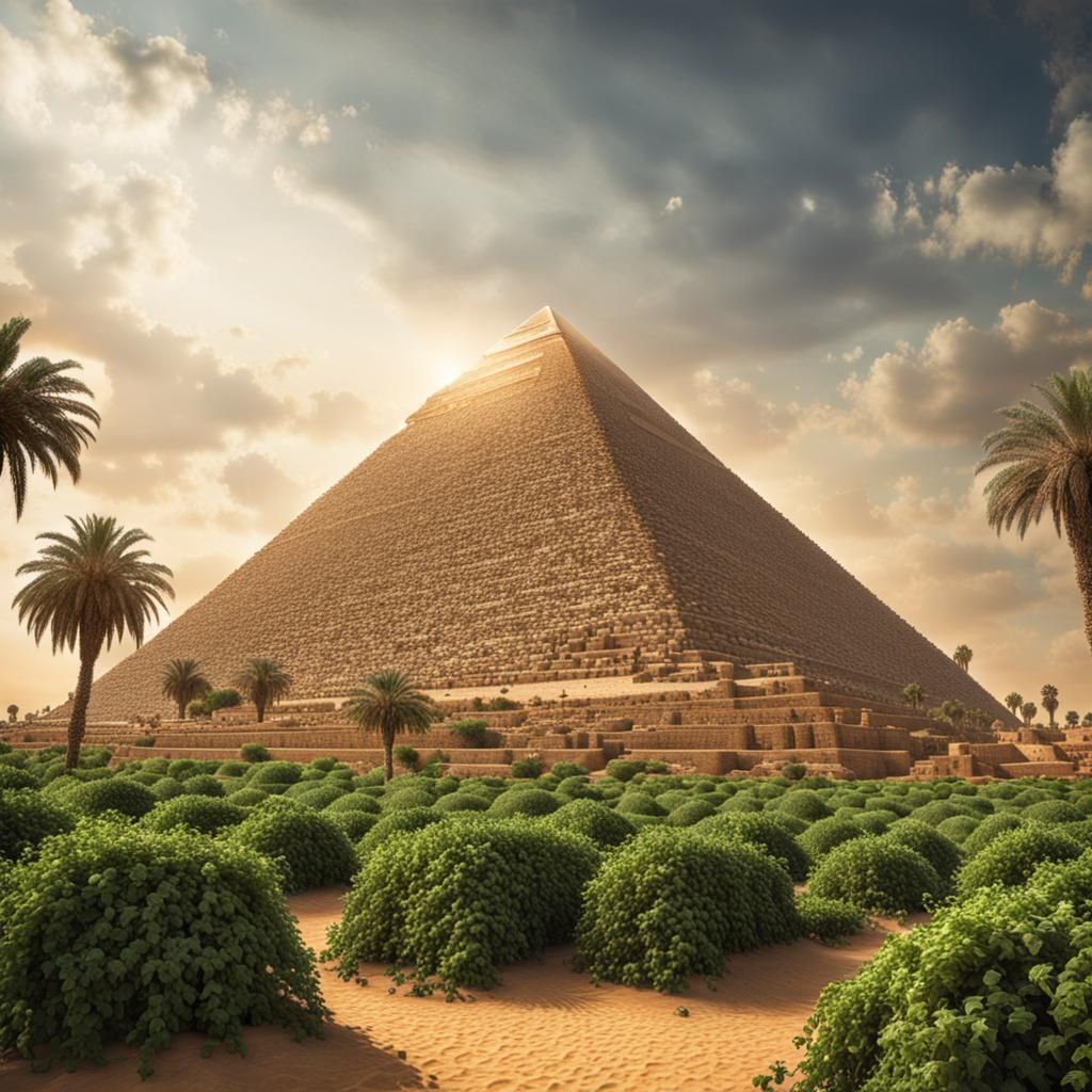 Pyramids of Giza Enshrouded in Vines: Hyperrealistic HDR