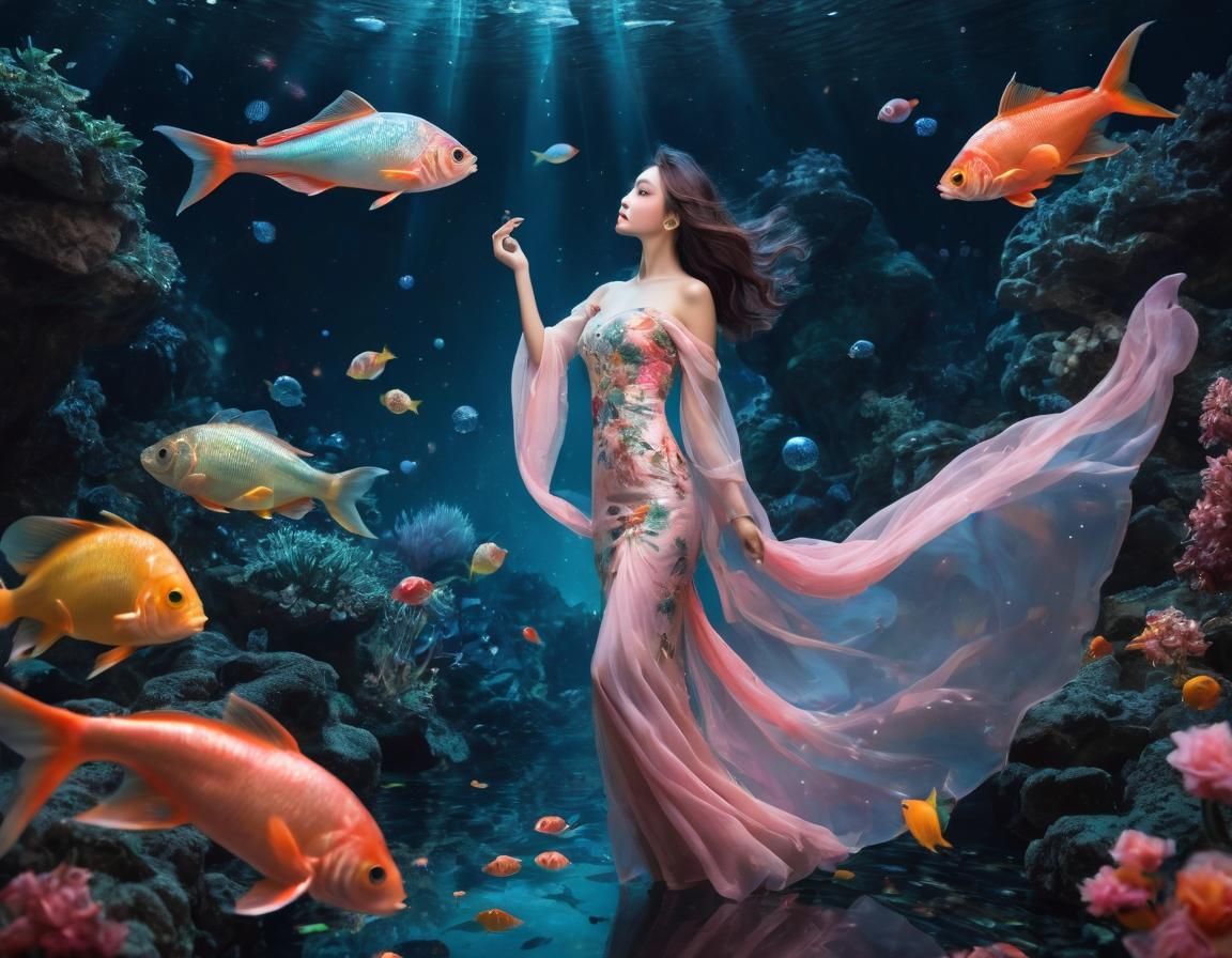 Mermen and Mermaids Play in Neptune's Coral Garden