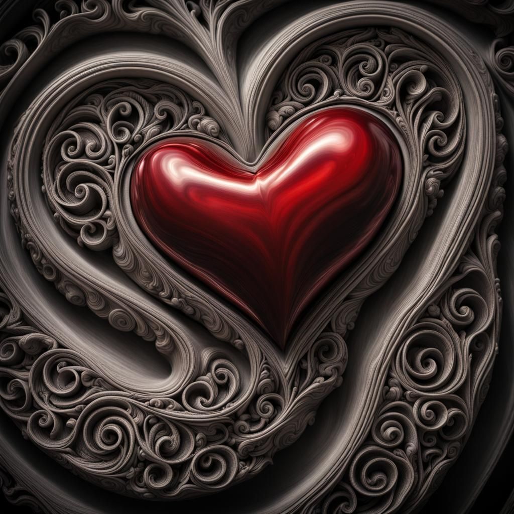 Intricate Heart Swirls in Hyperrealistic Style