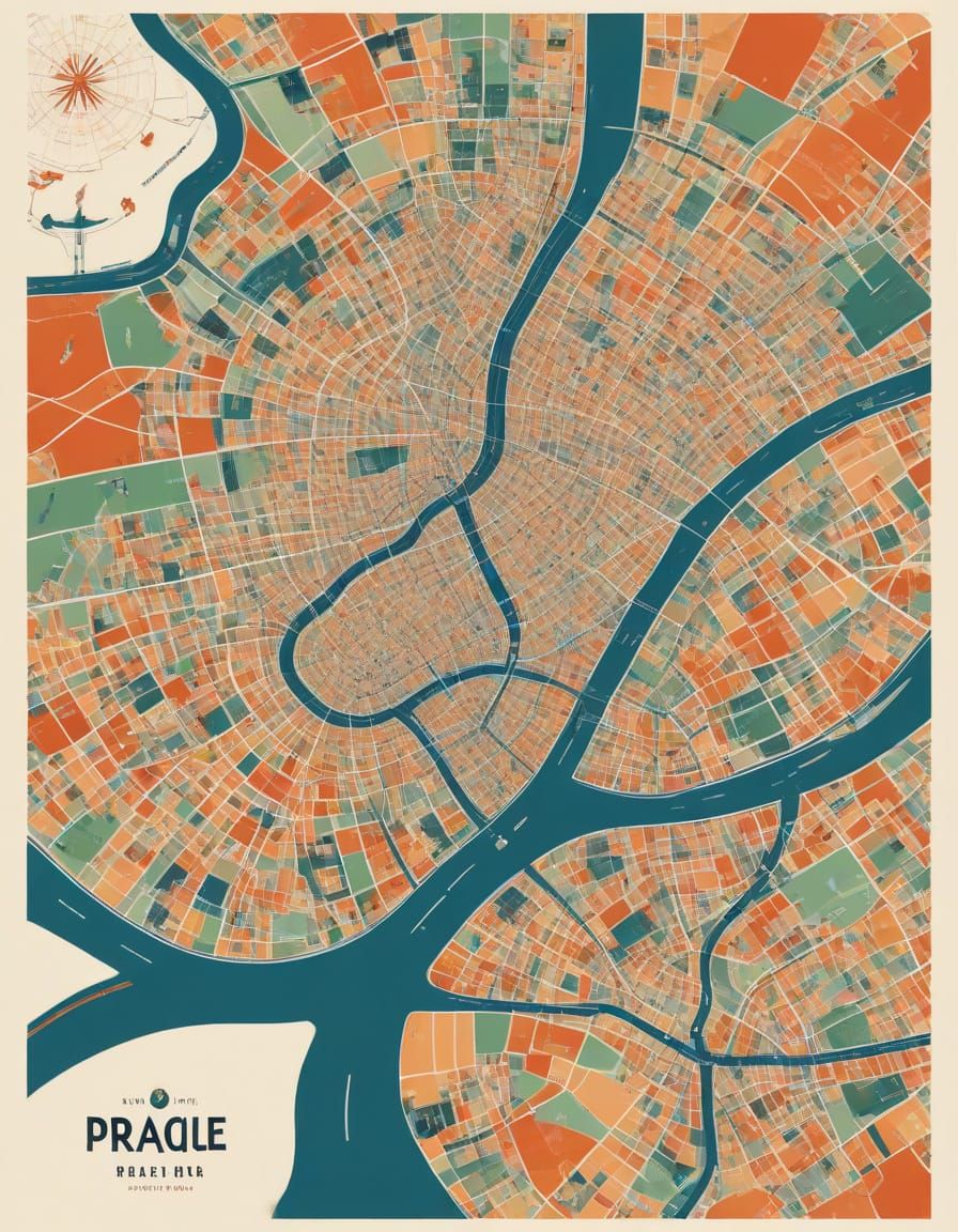 Artistic Map of Prague in Vintage Poster Style