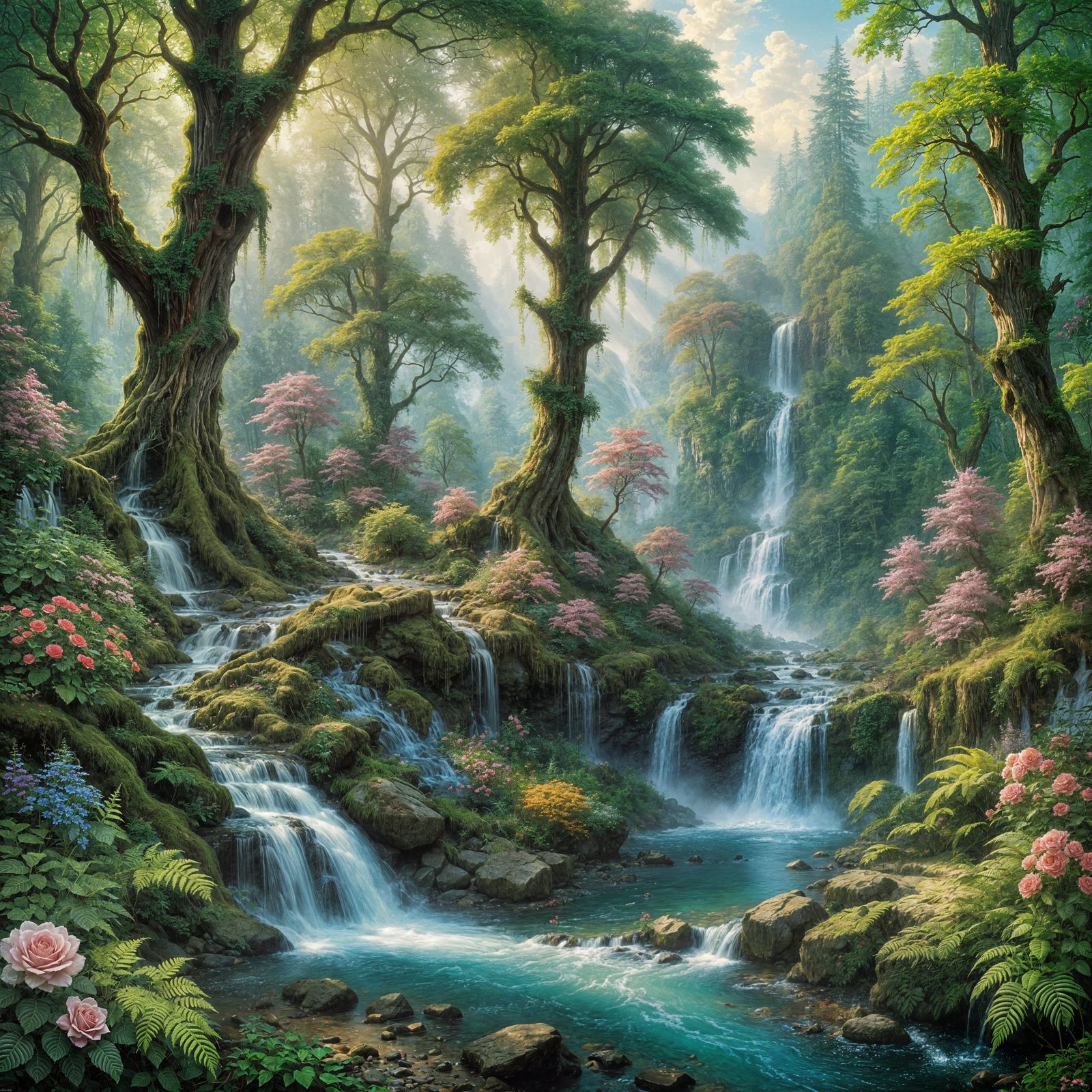 Surreal Forest Landscape with Ethereal Light and Whimsical D...