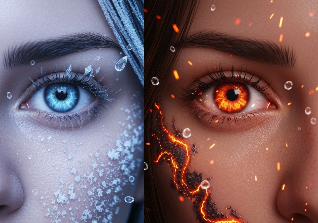 Dual Faces: Frosty Blue Eye Meets Fiery Orange Eye