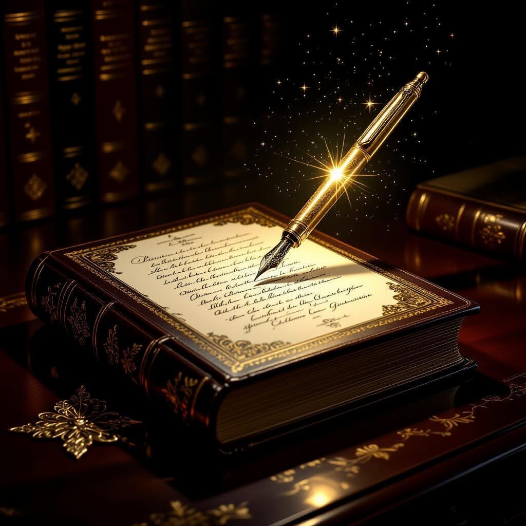 Majestic Poem Book and Golden Pen in Baroque Style