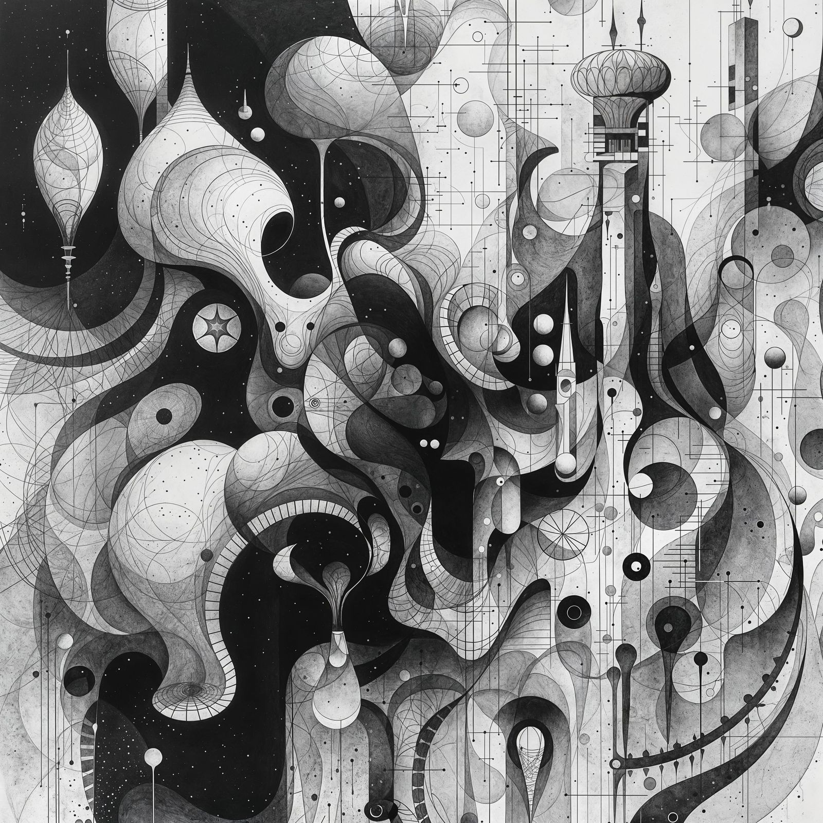 Monochromatic Abstract Artwork in Graphite and Wax