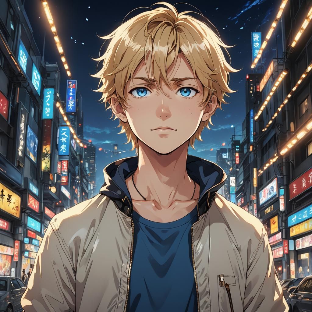 Anime Boy Portrait with Blue Eyes in Manga Style