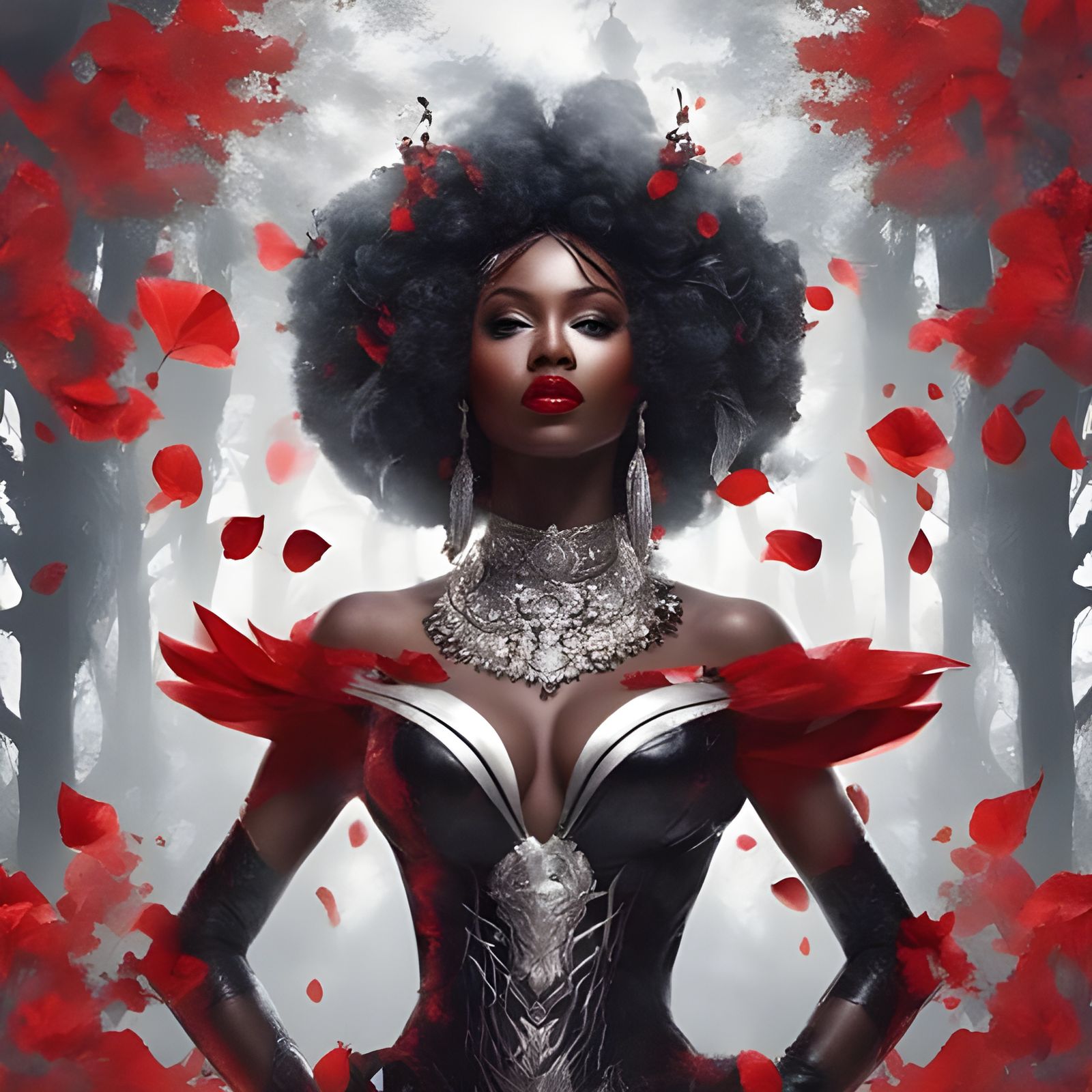 Beautiful African Goddess in Magic Forest Portrait