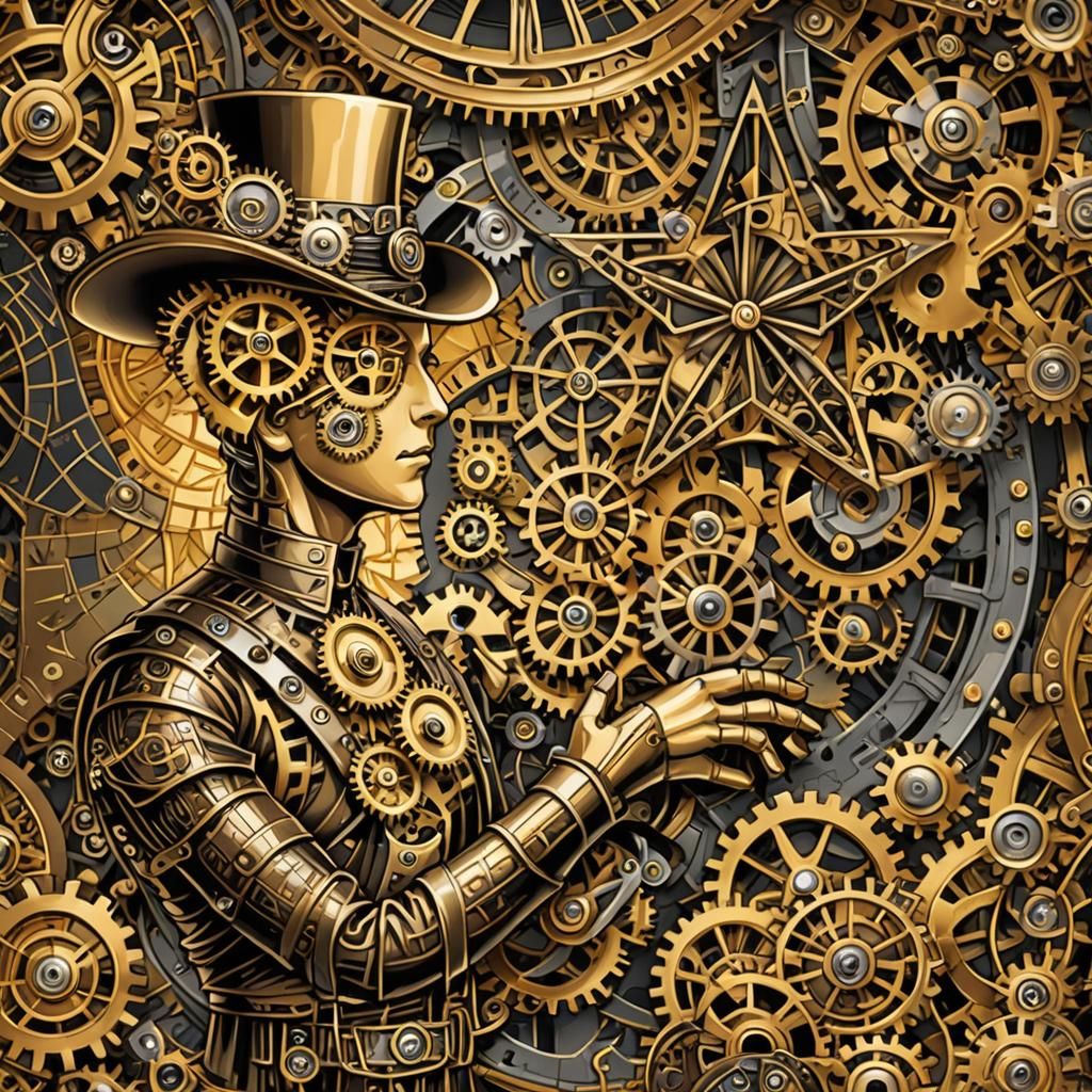 Intricate Steampunk Timepiece in Fractal Vortex