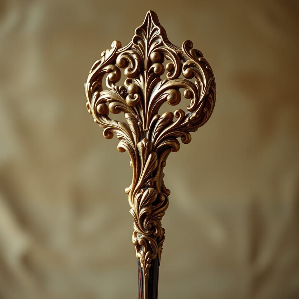 Ornate Wizard Staff with Art Nouveau Rococo Design