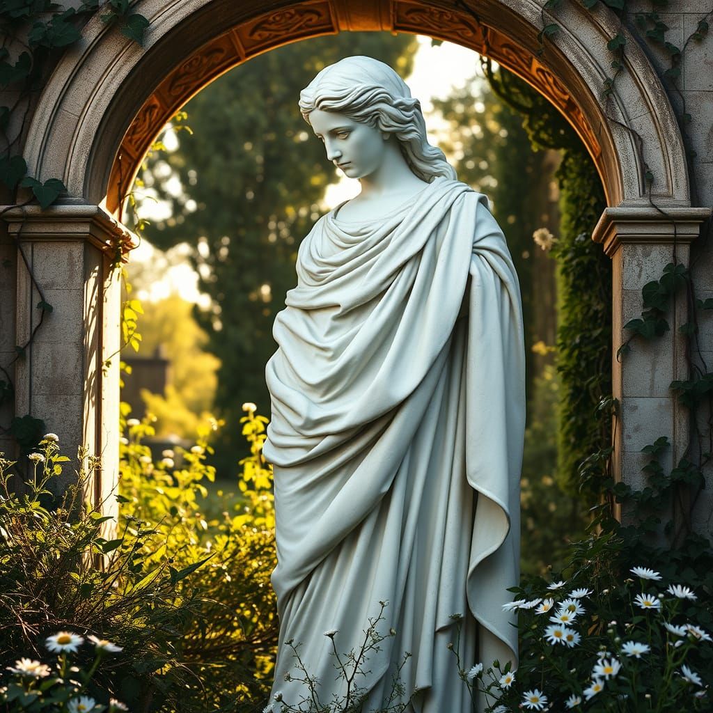 Ethereal Goddess in Renaissance-Inspired Marble Statue