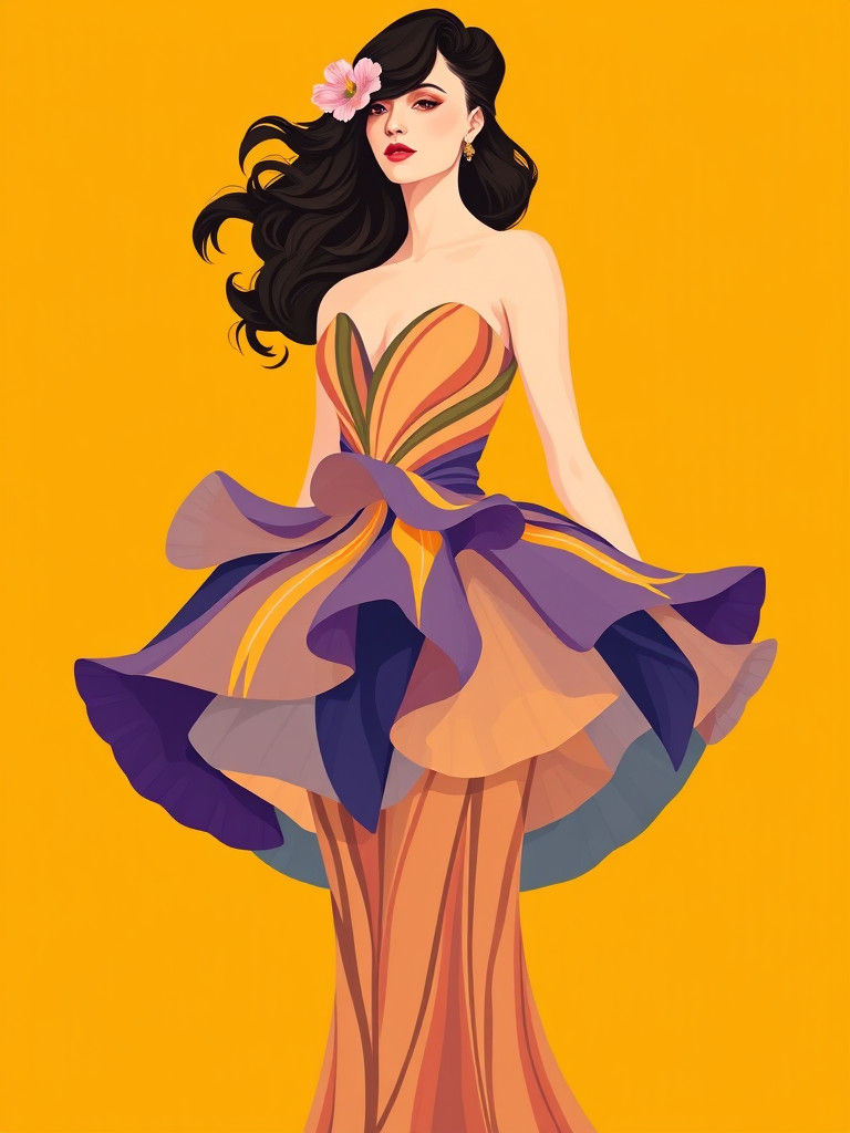 Woman in Iris Dress: Art Nouveau Illustration