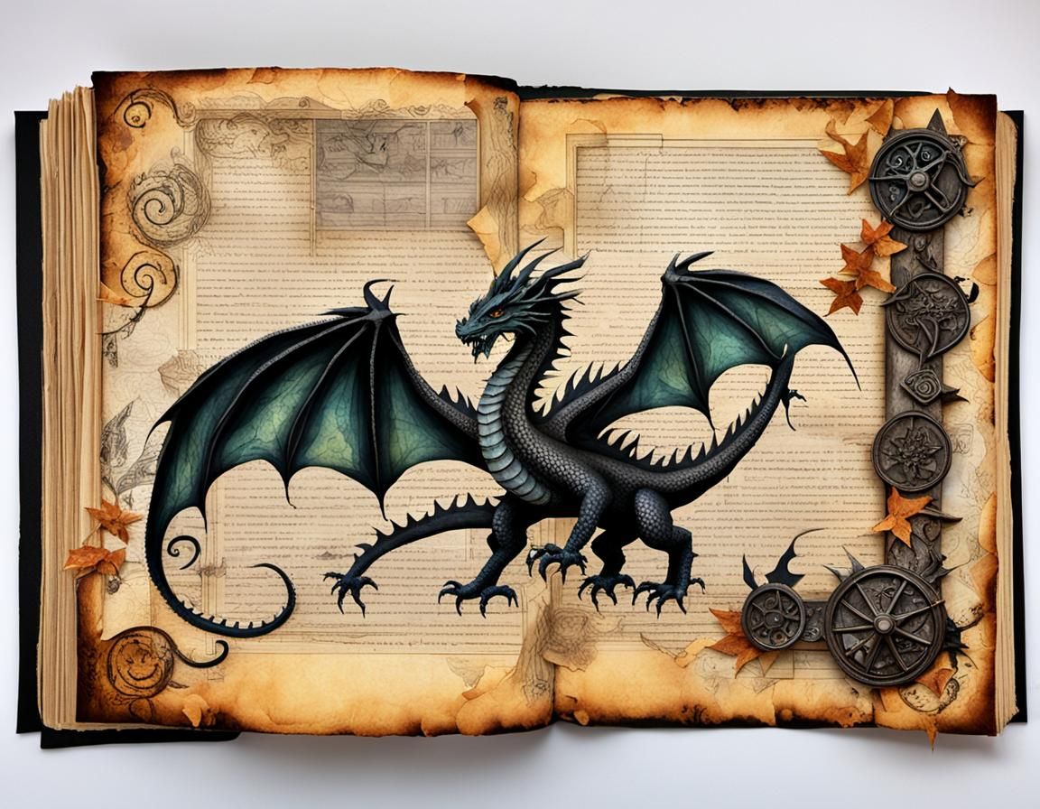 Dragon-Themed Scrapbook Page in Collage Style