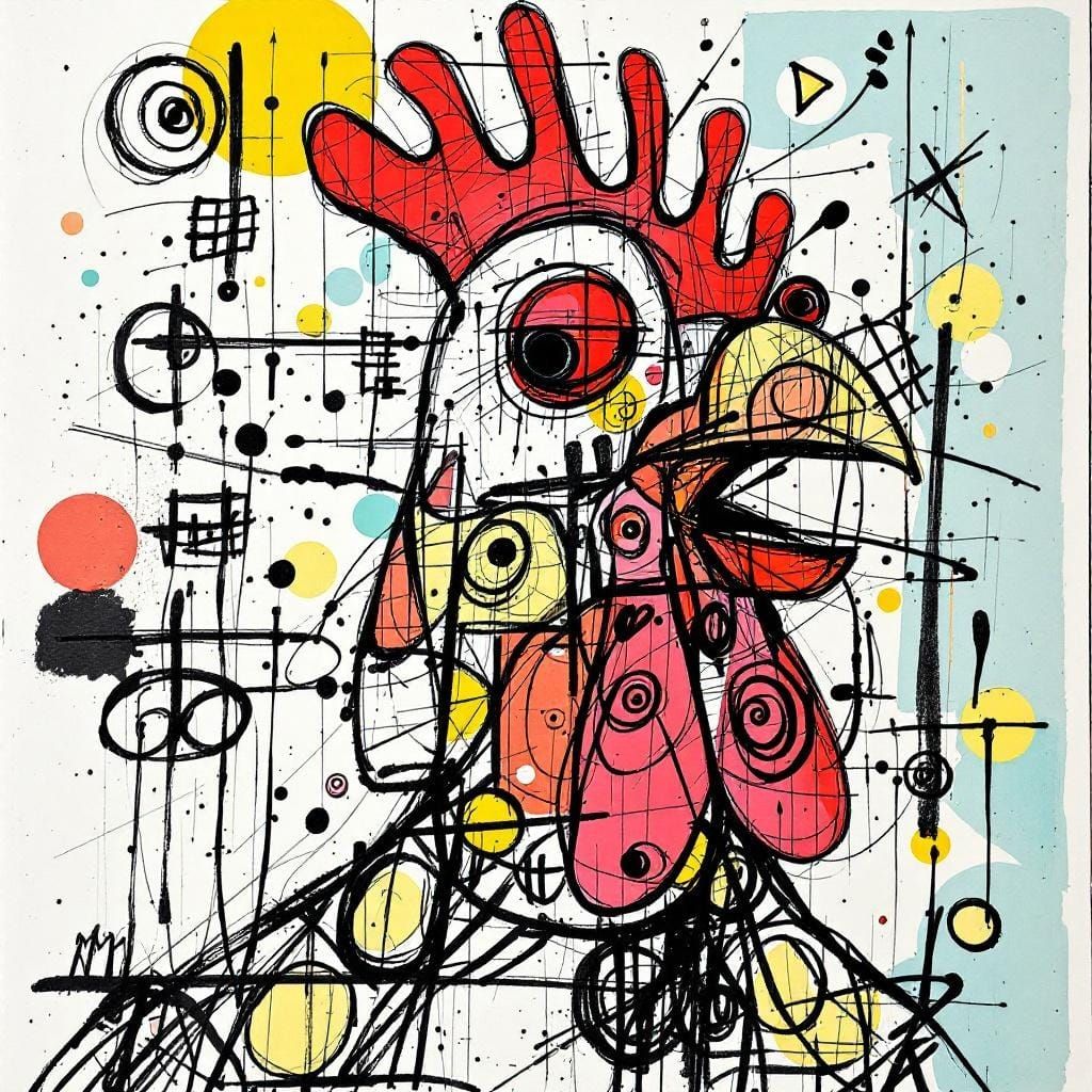 Rooster in Doodle Style with Basquiat Elements