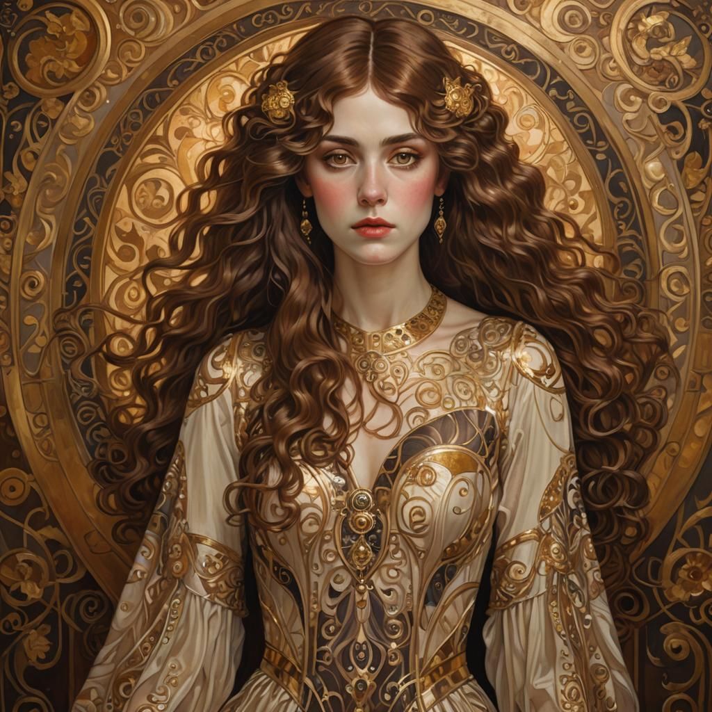 Art Nouveau Woman Portrait with Gold Accents