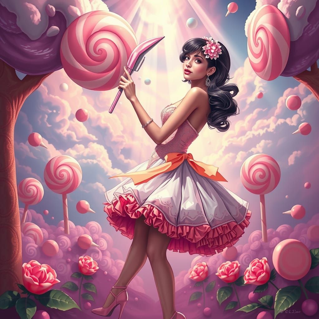 Candy Land Ingénue in a Surreal Pastel Dreamscape