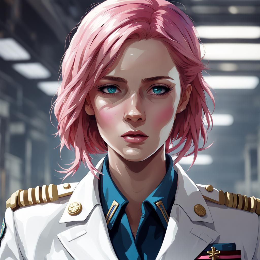 Beautiful Female Military Leader in White Suit