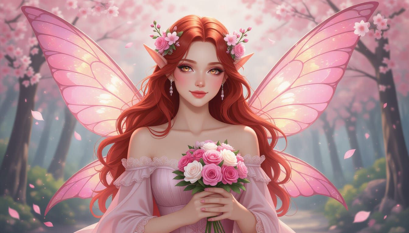 Romantic Fantasy Portrait of The Pink Faerie Zoey