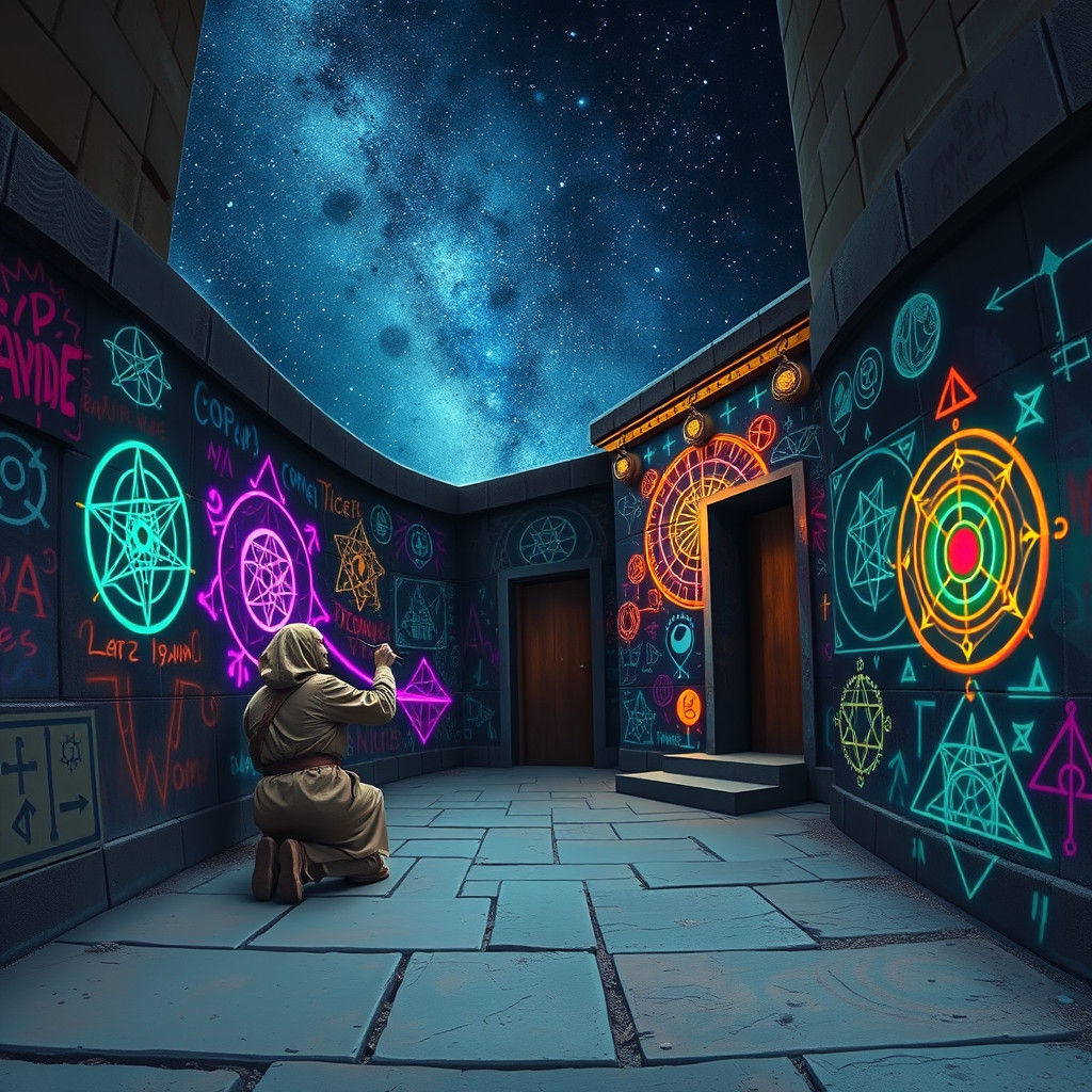 Mathematical magic graffiti  street art  pagan temple  space...