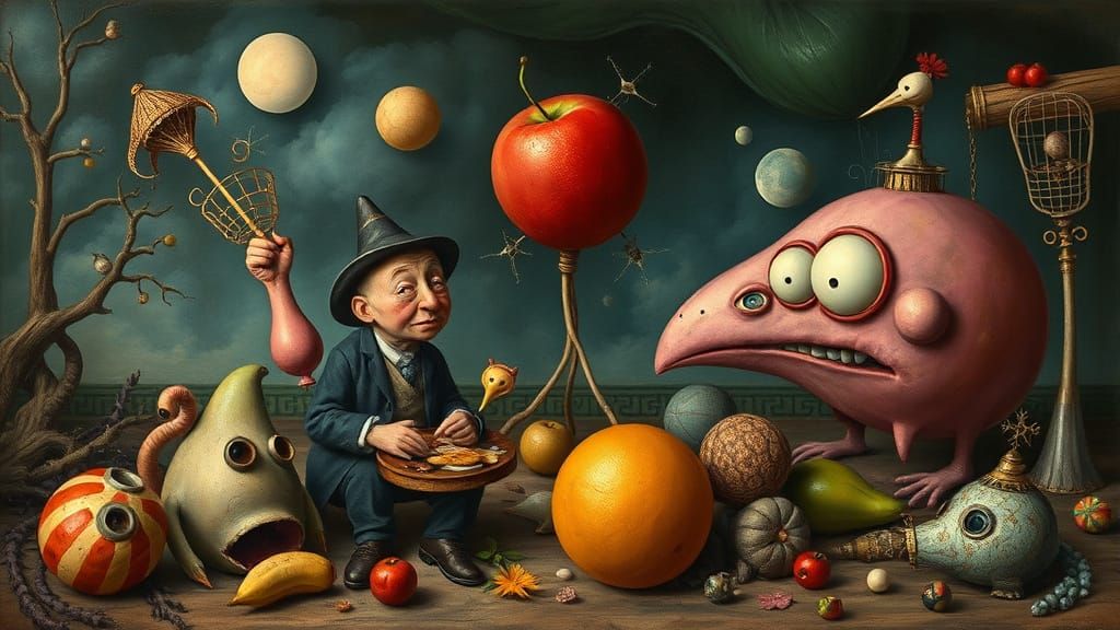 Surrealistic Comedy Scene in Bold Colors