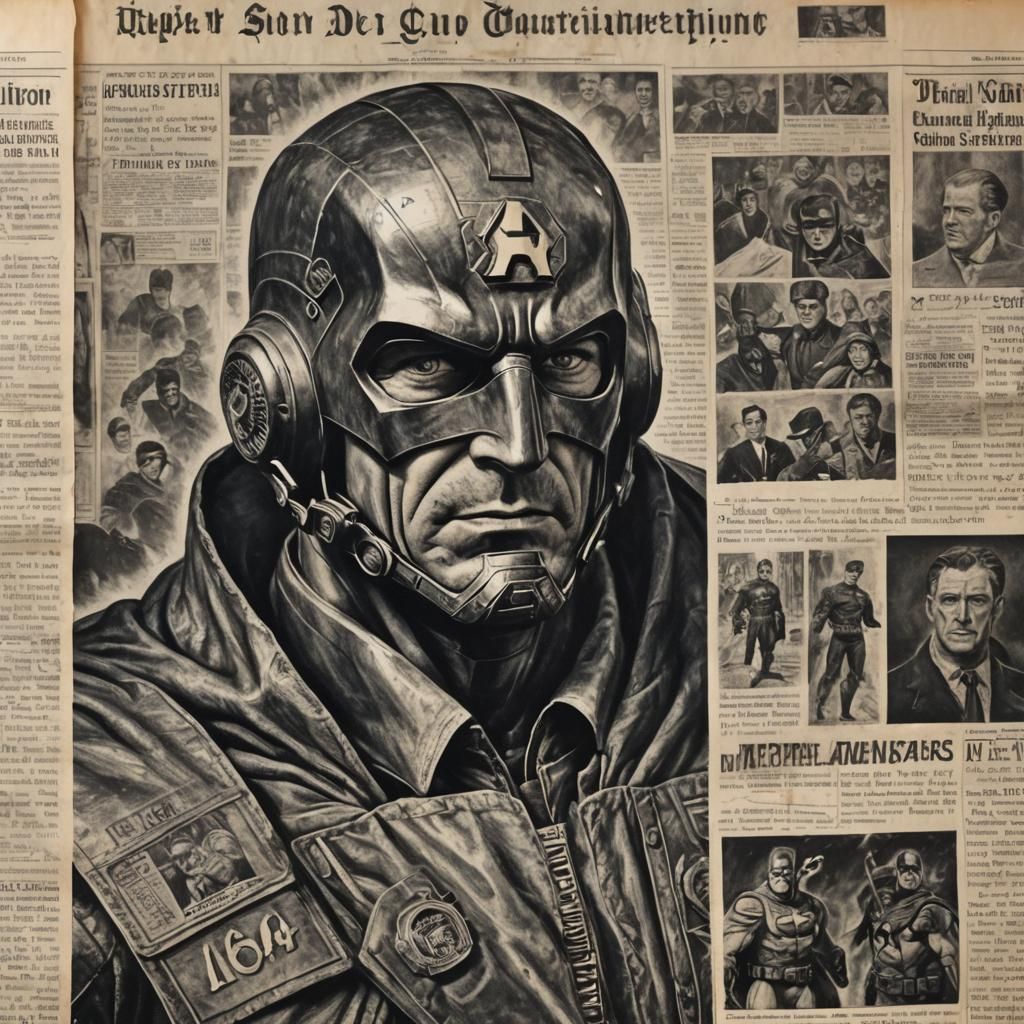 hyperdetailed charcoal drawing 1940 newspaper super heroe al...