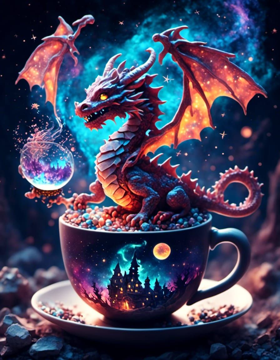 Chibi Dragon in Cup with Galaxy Overlay