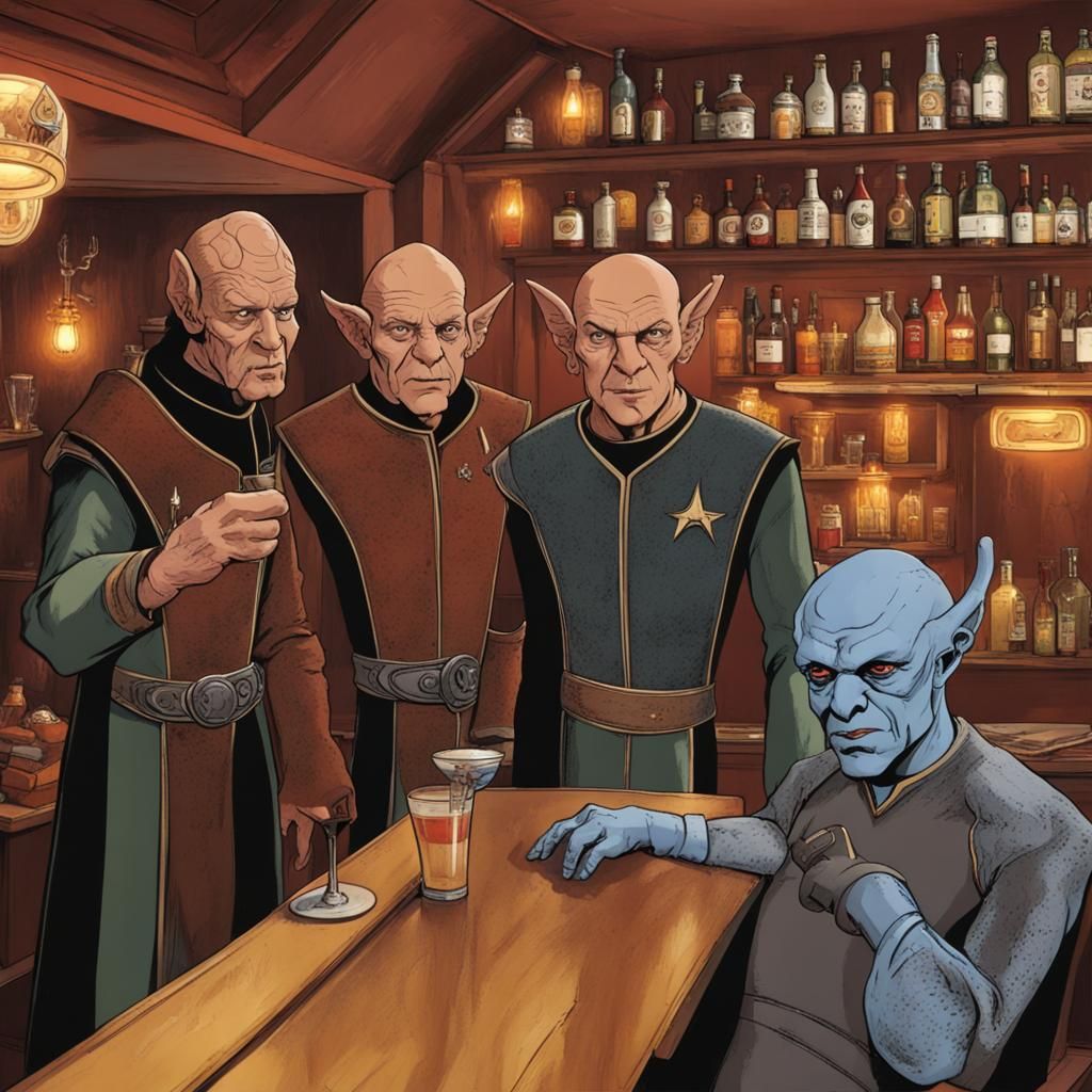 Klingon, Vulcan, and Ferengi in a Bar