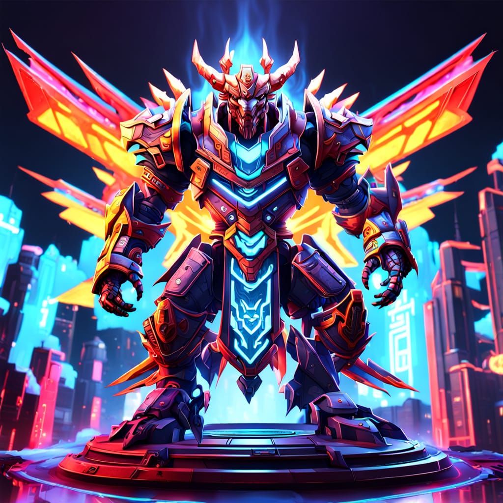 Neon 3D Mecha Dragon Humanoid in ShaoDaowEra Style