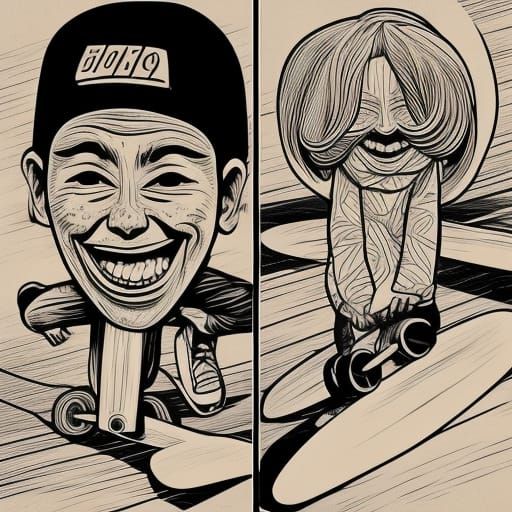 Pop Art Portrait of Two Old Skateboarders