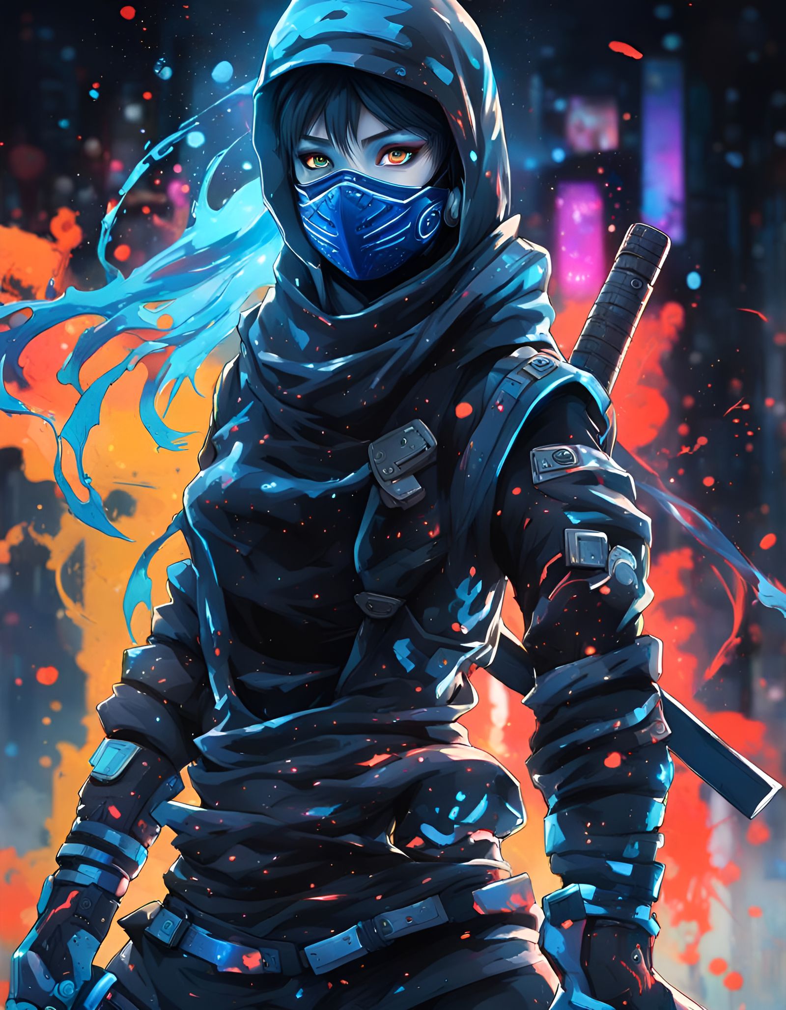 Cybernetic Anime Ninja in Graffiti Art Style