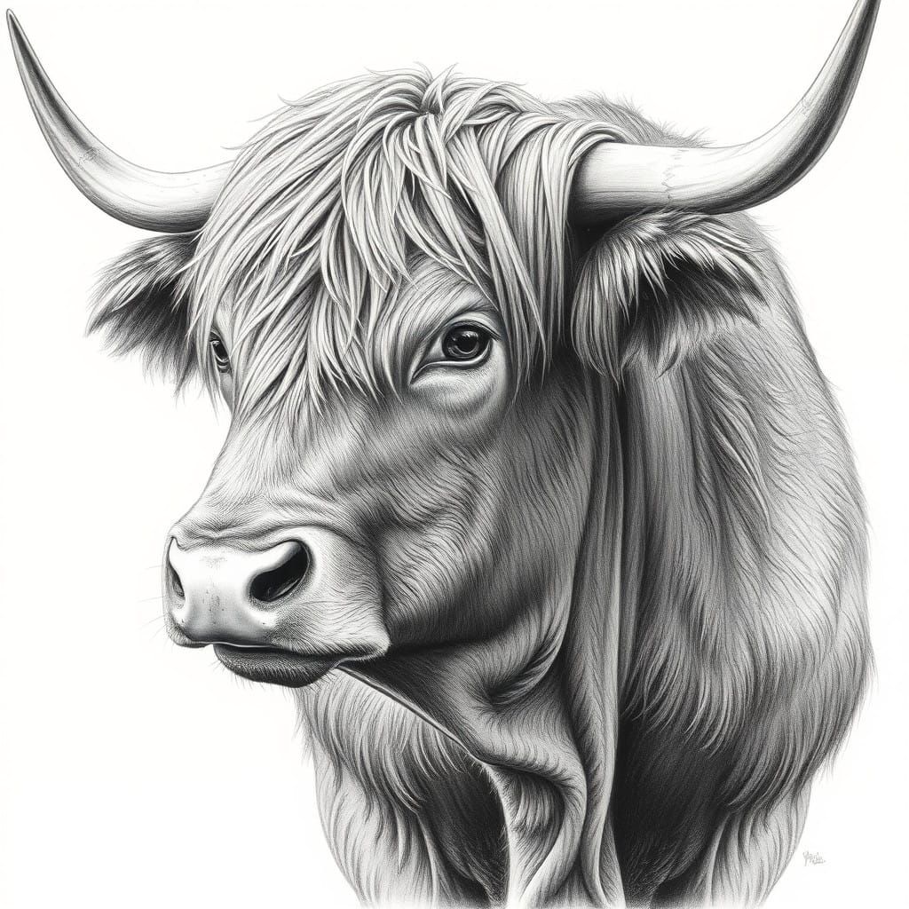 Dramatic Pencil Drawing of a Cow in Hyper-Realistic Style