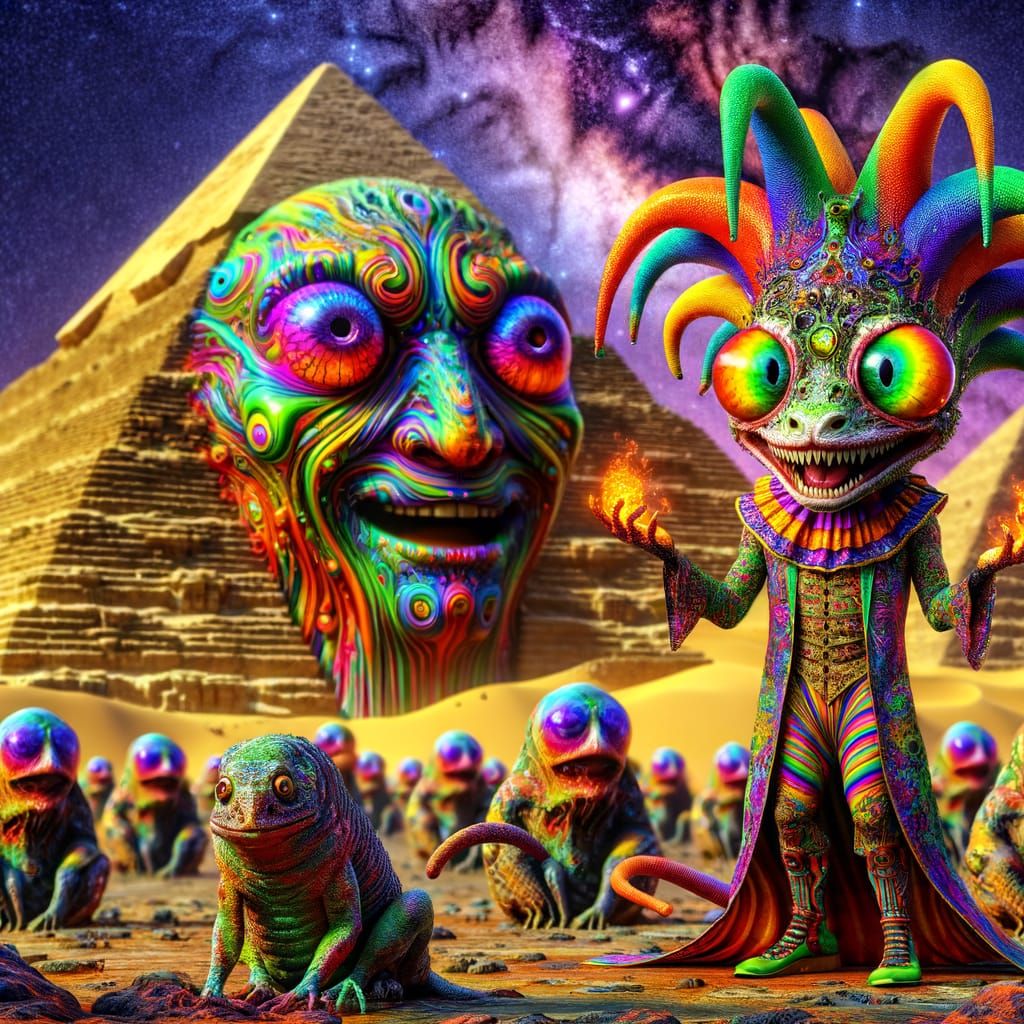 Vibrant Vaudeville Wolf Meets Magma Faces by the Giza Pyrami...