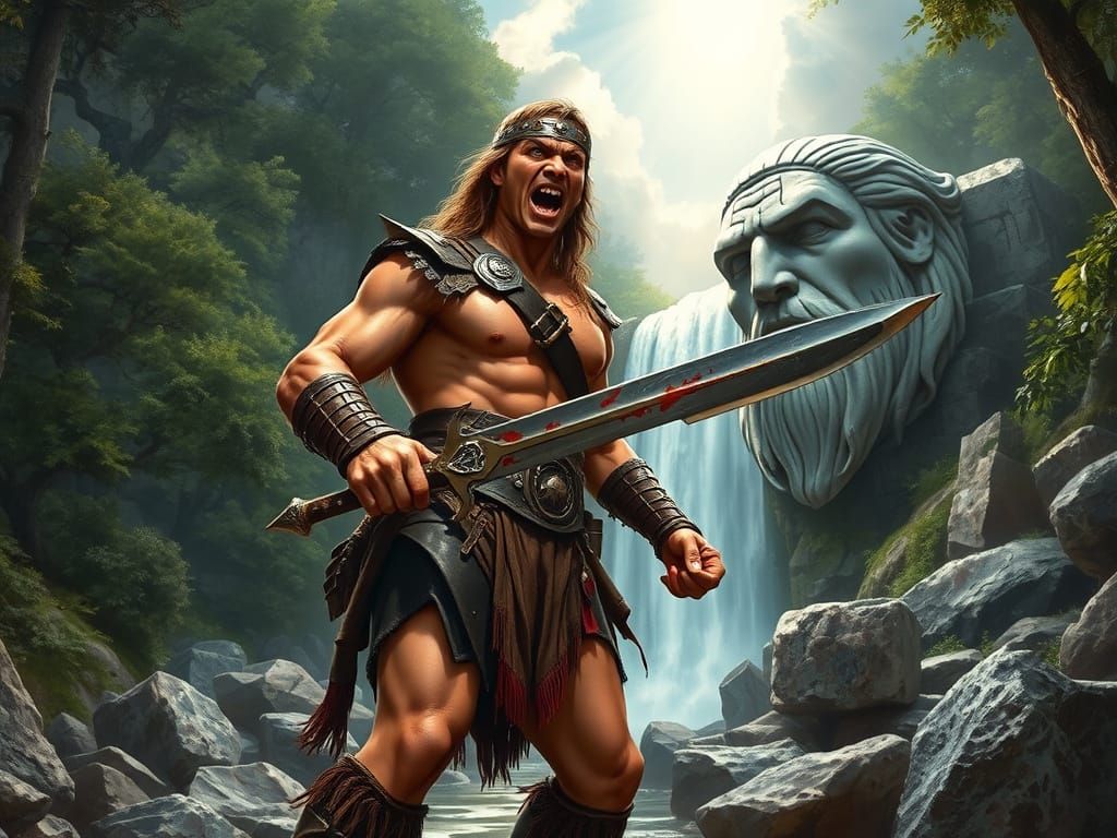 Conan's Invocation: A Hyperrealistic Forest Scene