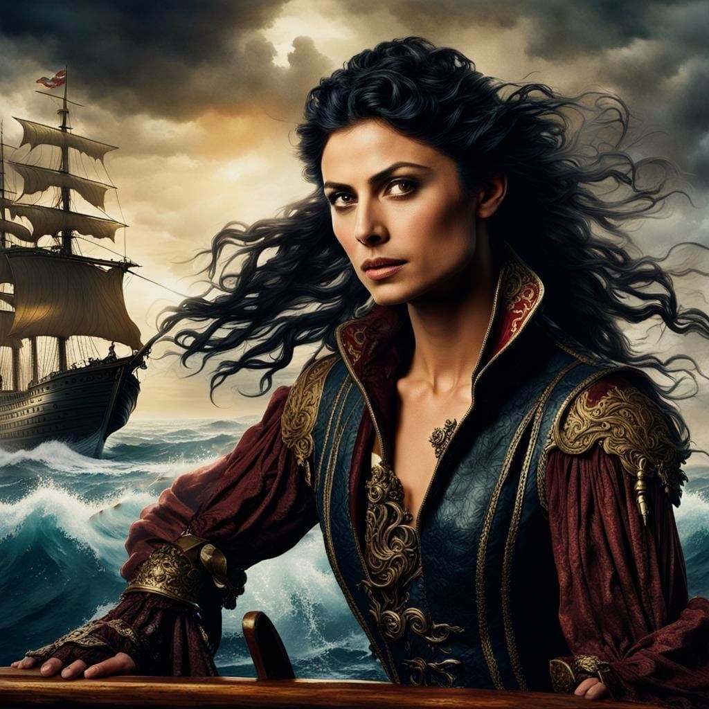 Dramatic Pirate Portrait Amidst Stormy Seas
