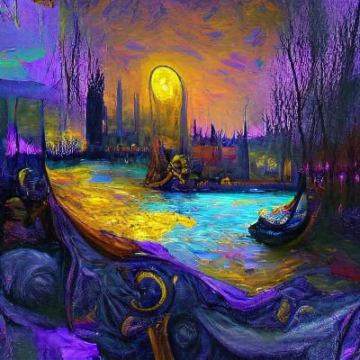 River Styx at Nightfall: Neo-Impressionist Oil Painting