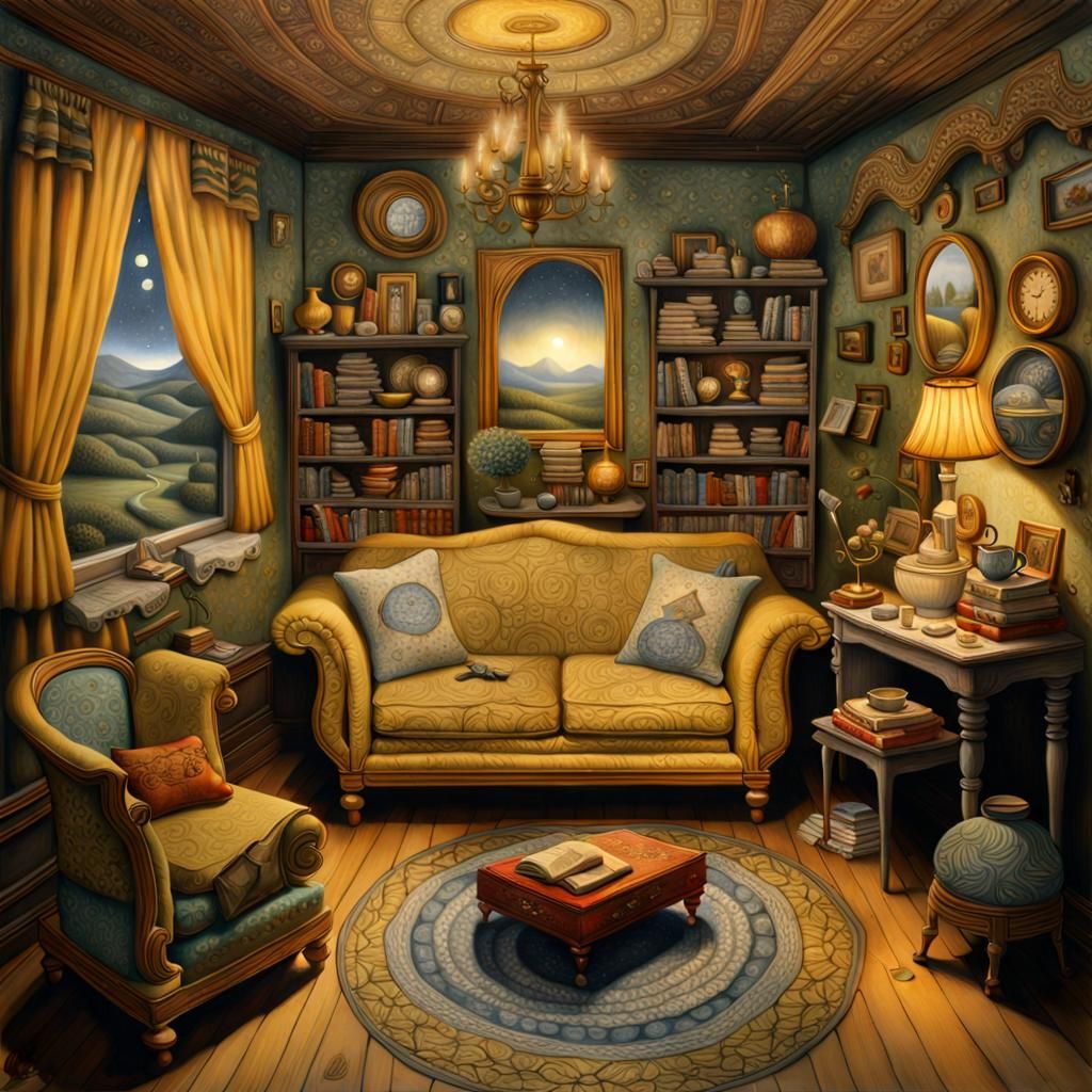 Cozy Diorama Living Room in Oversized Novel