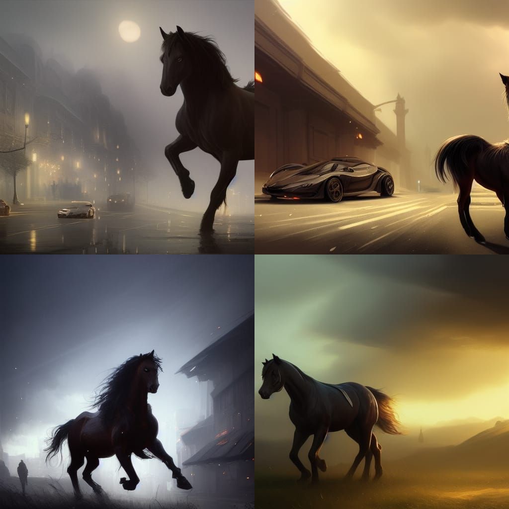 Horse, Car, Cat Dark Fantasy Concept Art