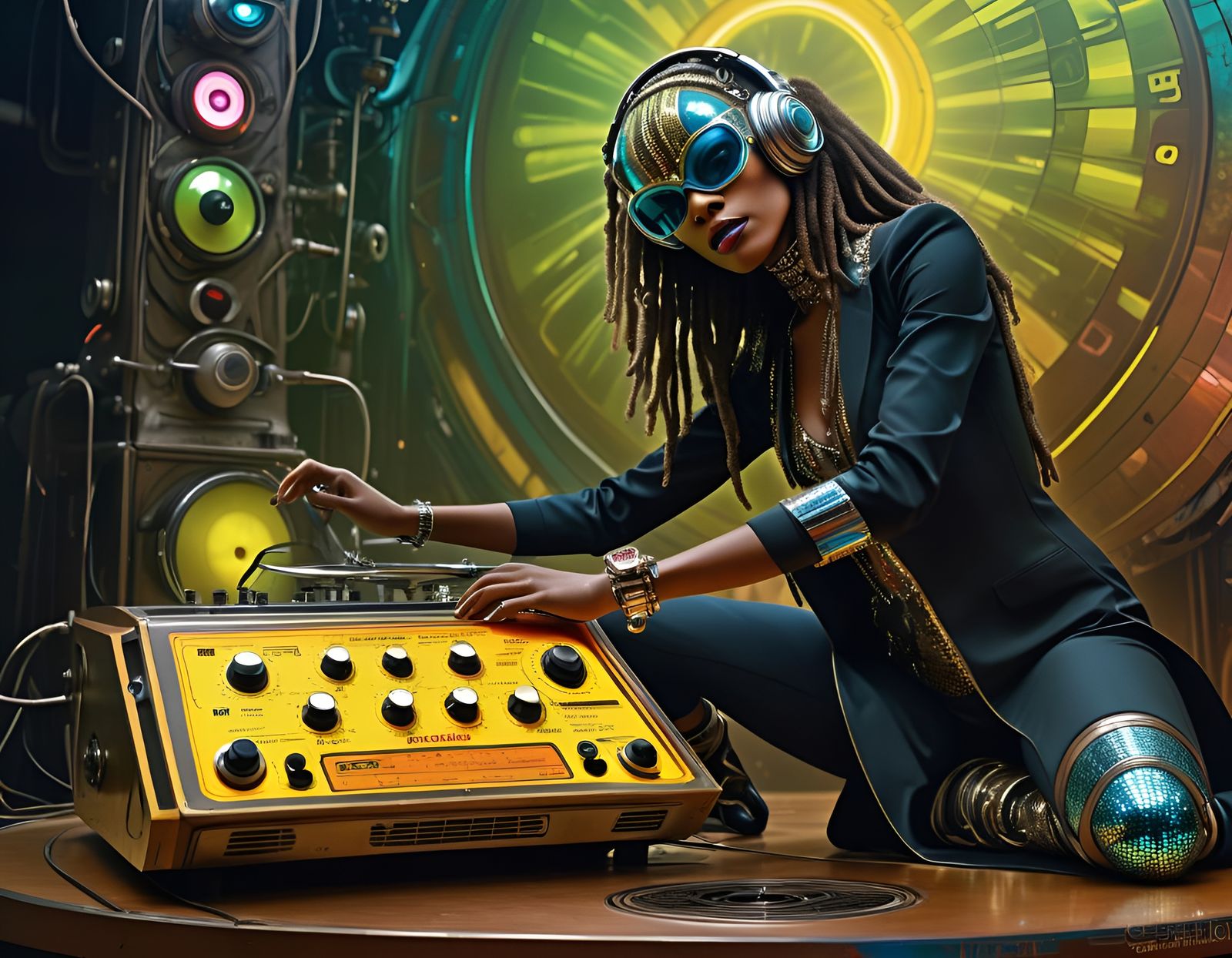 Cyberpunk Disco Dancer in Steampunk Style