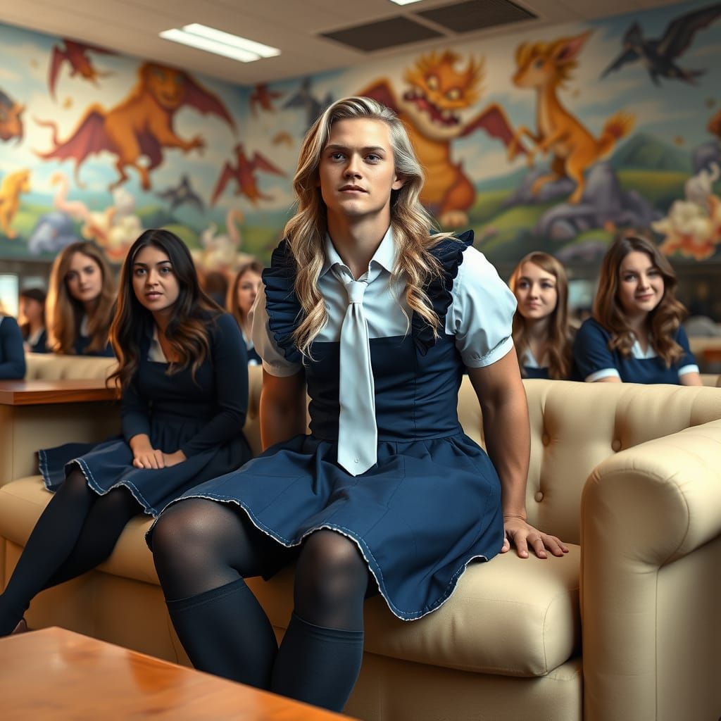 Masculine Young Man Blends In with Female Schoolmates in Whi...