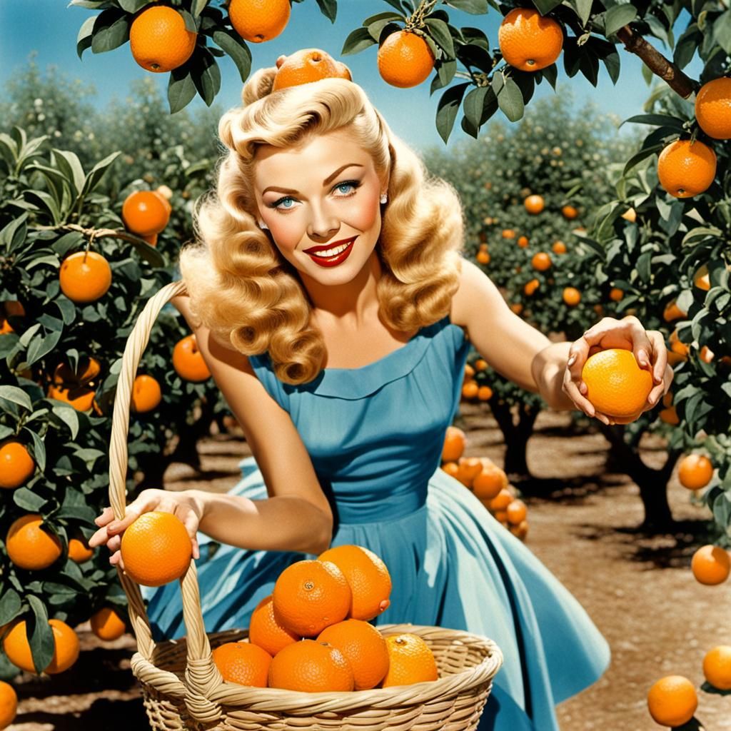Vera-Ellen Picking Oranges: An Impressionist Painting
