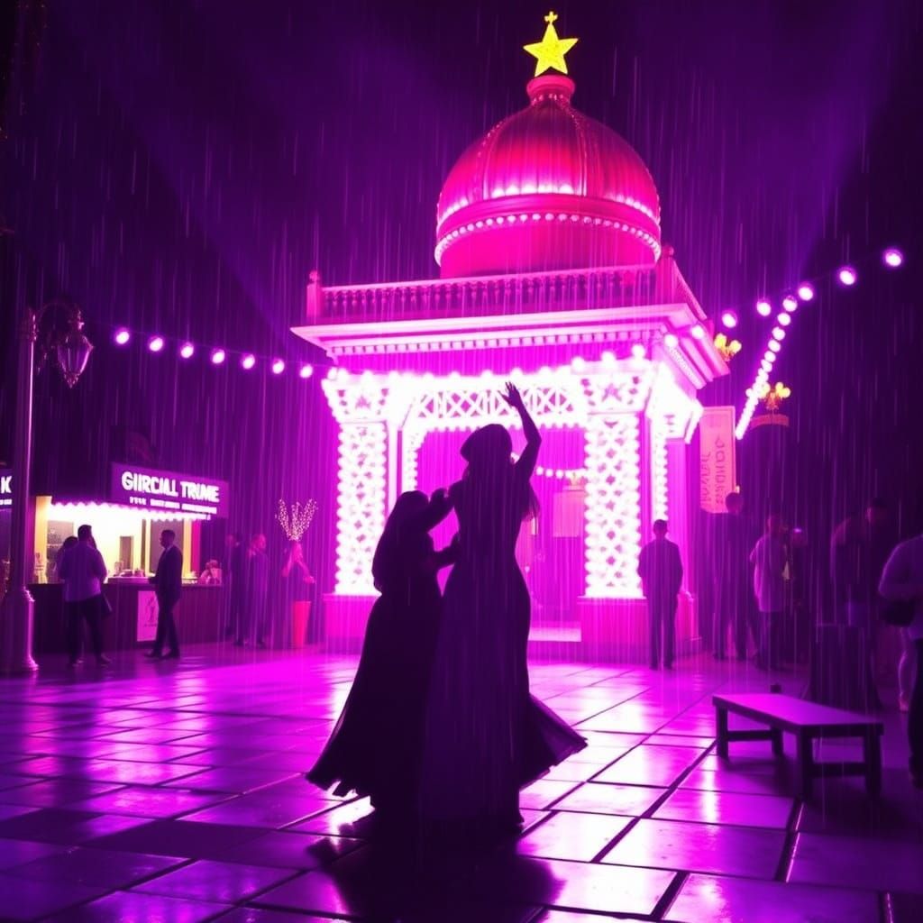 Energetic Purple Rain Party Scene