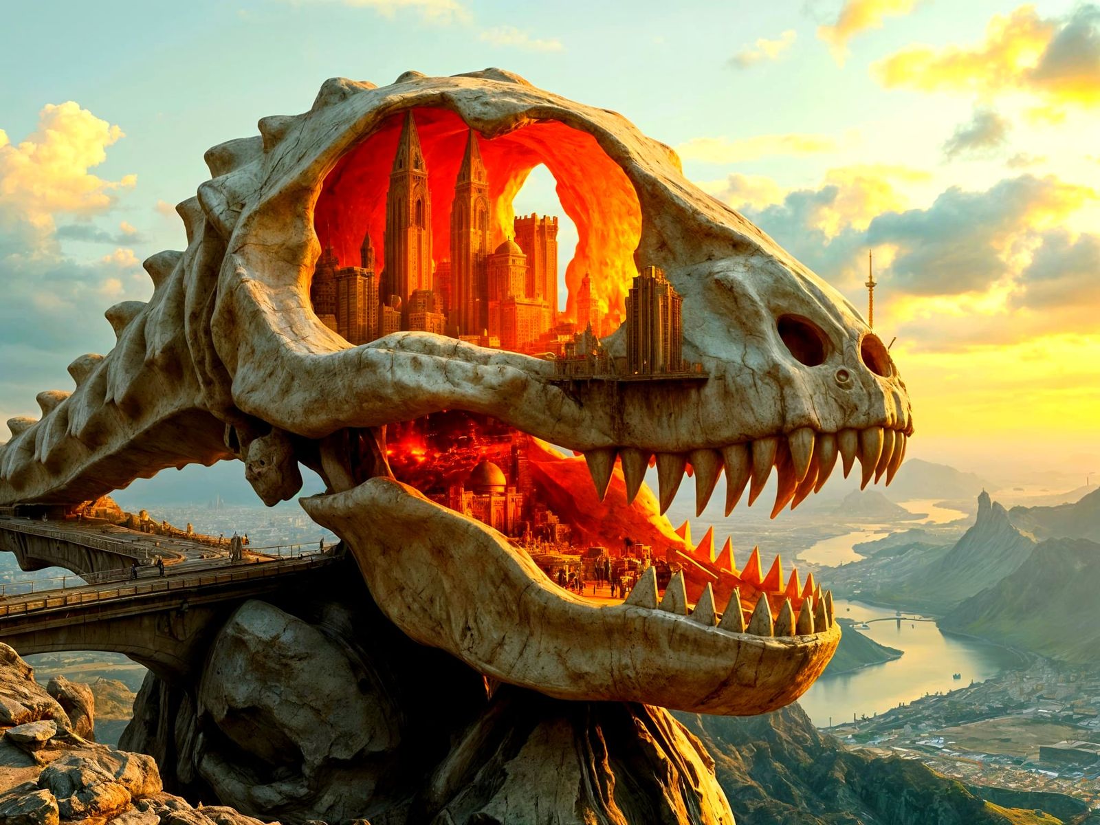 Futuristic City in Fossilized Skull: Digital Art