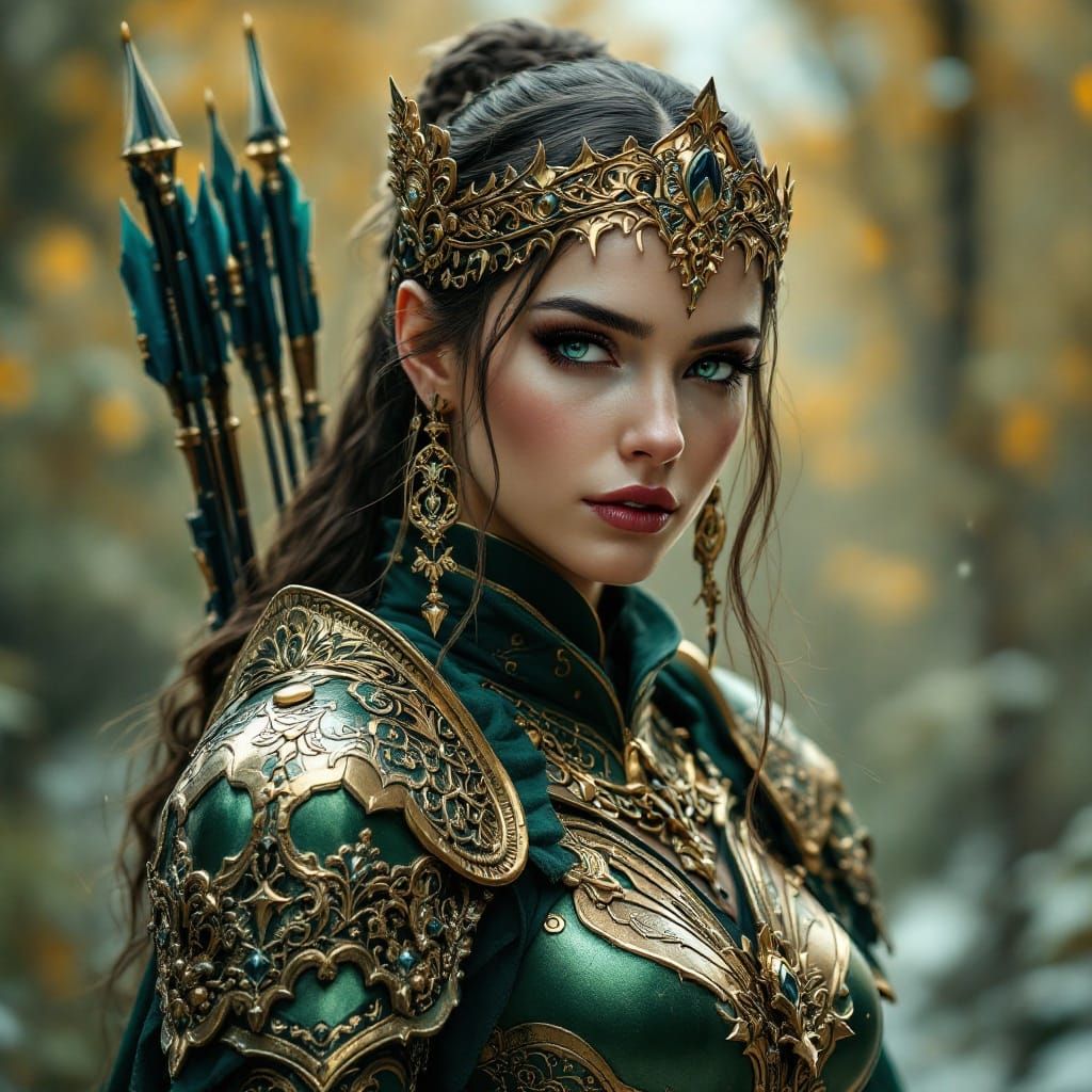 Ethereal Archer Queen in Art Nouveau Armor